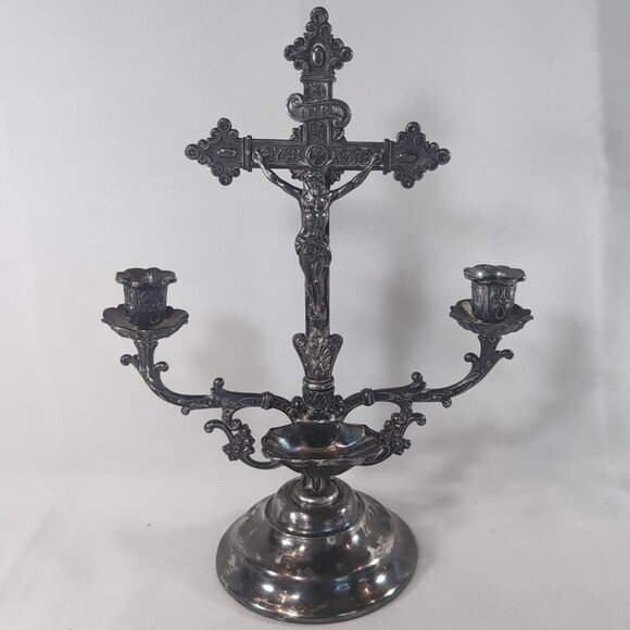 Vtg 1996 Homan Sick-Call Outfit Last Rites Silverplate Cross Crucifix Catholic - Picture 1 of 15